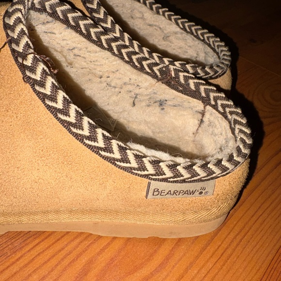 BearPaw Tan Suede Slippers with Black and White Trim - Picture 3 of 5